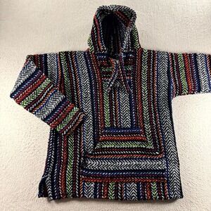 Vintage‎ Earth Ragz Baja Hoodie Mens Small Multicolor Striped Chunky Knit Cotton